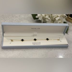 New RACHEL ZOE black enamel lucky clover sterling silver bracelet